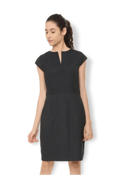 Van Heusen Black Self Print Knee Length Dress Price in India