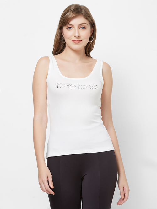 Bebe White Embellished Tank Top Price in India