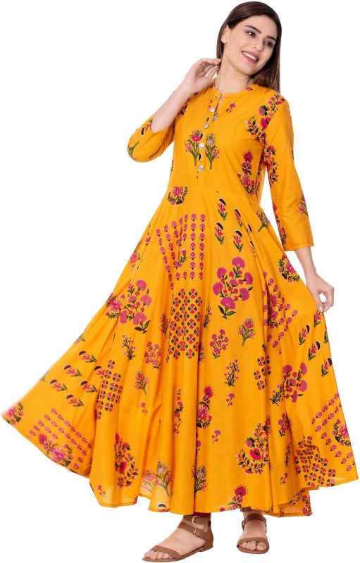 Women Printed Cotton Blend Ethnic Dress Price in India