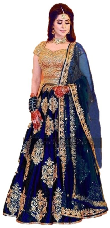 Embroidered, Embellished Semi Stitched Lehenga, Choli and Dupatta Set Price in India