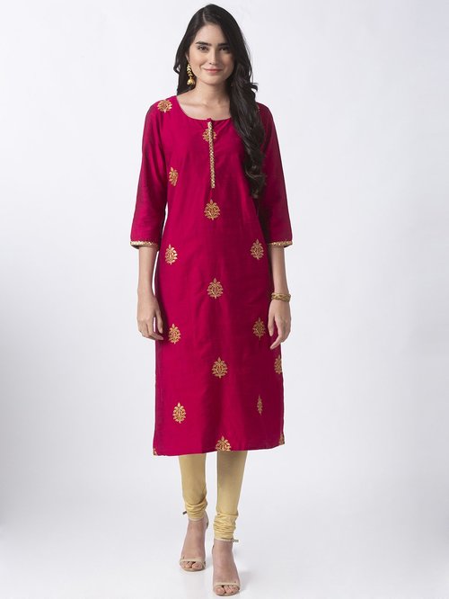 Ethnicity Pink Embroidered Straight Kurti Price in India