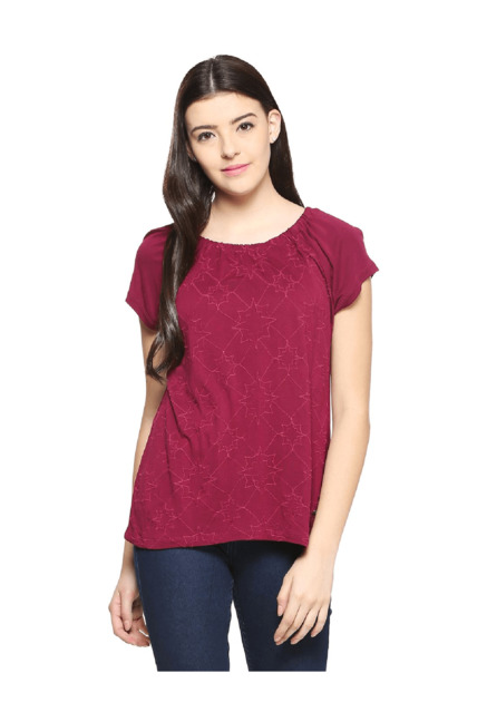 Solly by Allen Solly Maroon Embroidered Top Price in India