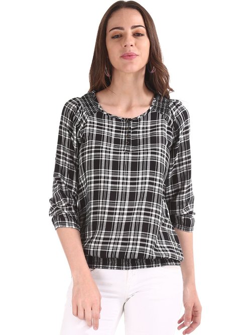 Cherokee by Unlimited Black & White Checks Top Price in India