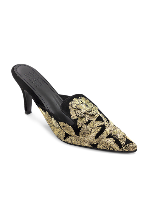 The Heel Hustle Cleopatra Black & Golden Mule Stilettos Price in India