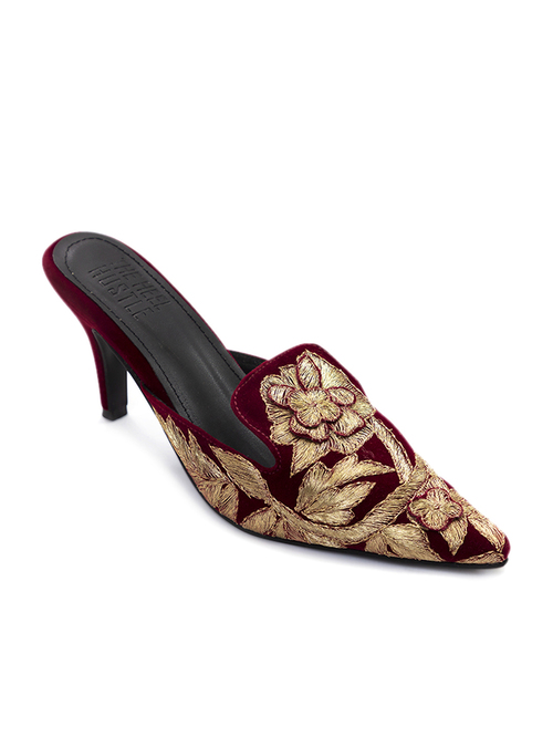 The Heel Hustle Victoria Maroon & Golden Mule Stilettos Price in India