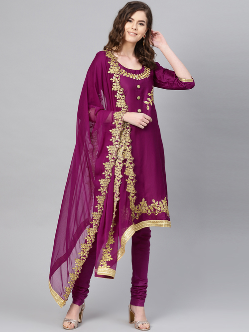 Ishin Purple Embroidered Kurta Pant Set With Dupatta Price in India