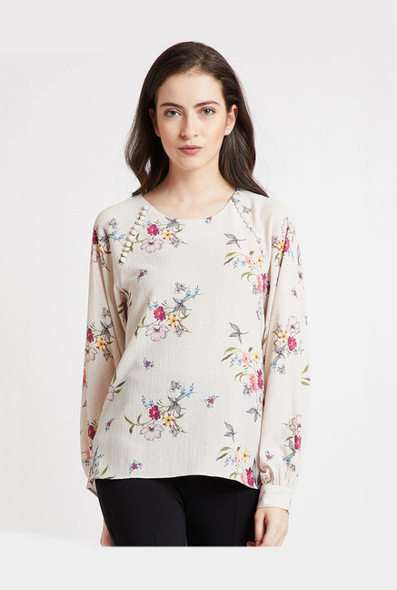 Coverstory Beige Floral Print Top Price in India