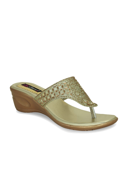 Get Glamr Golden Thong Wedges Price in India