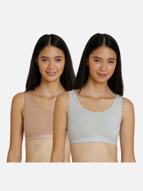 Zivame Grey & Beige Non-Wired Non Padded Beginner's Bra(Pack of 2) Price in India