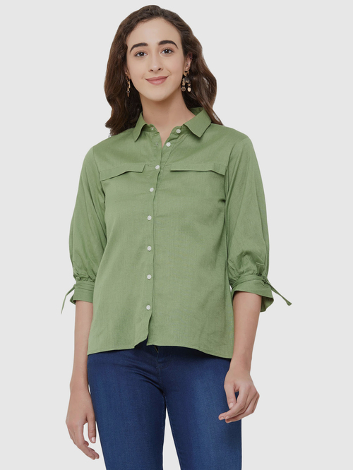 109 F Green Cotton Regular Fit Shirt Price in India