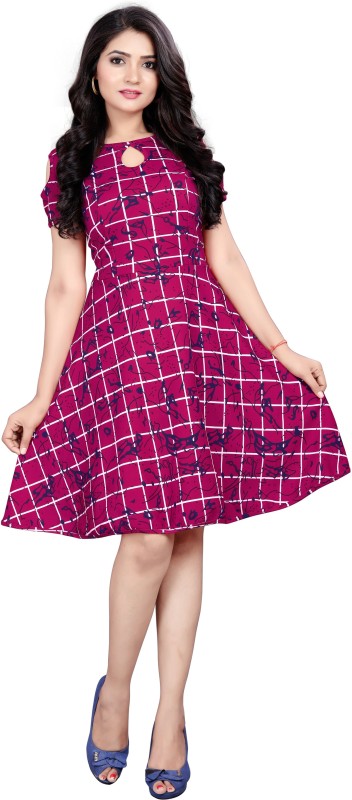 Women Fit and Flare Pink Dress Price in India