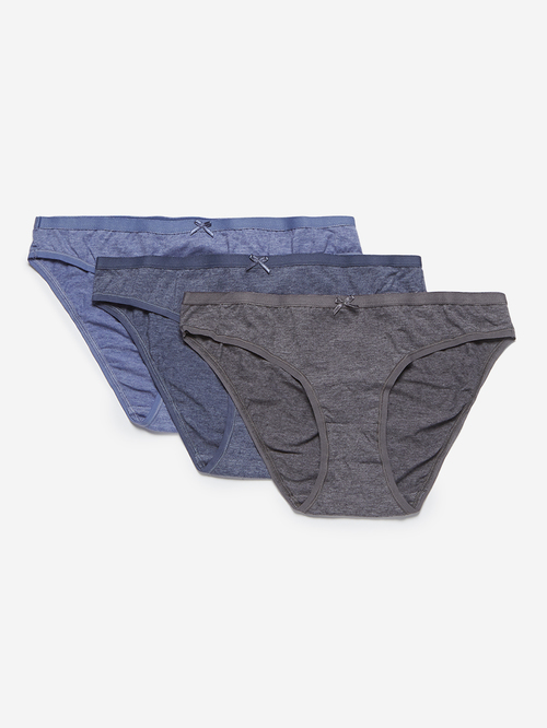 Wunderlove by Westside Blue Bikini Briefs Pack of Three Price in India