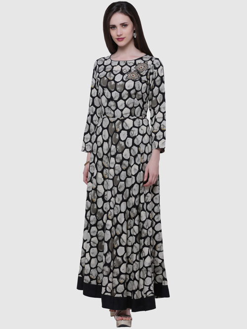 Divena Grey & Black Embroidered Maxi Dress Price in India