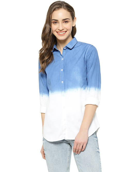 Campus Sutra Royal Blue & White Cotton Shirt Price in India