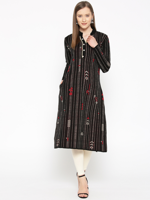 Cayman Black & Off White Striped Kurta Price in India