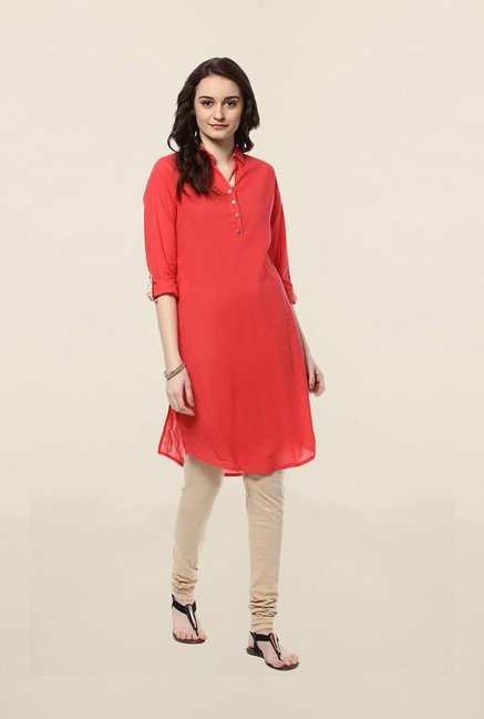 Jaipur Kurti Orange Solid Kurta Price in India