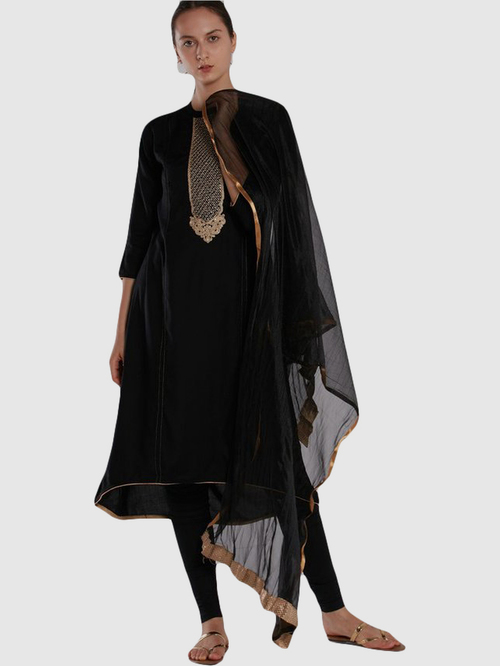 Imara Black Zari Work Kurta Leggings Set With Dupatta Price in India