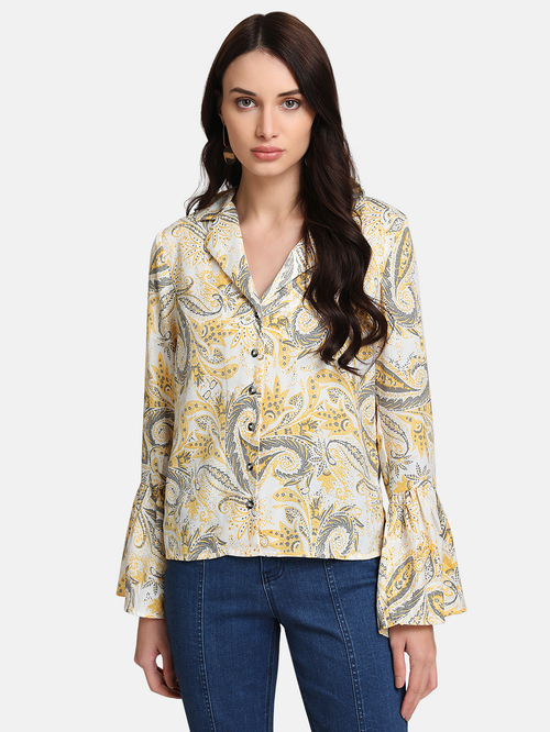 Kazo Yellow & Grey Printed-Shirt Price in India