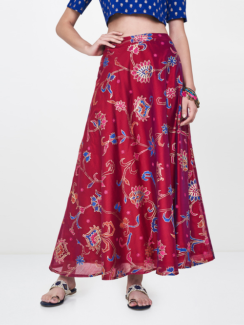 Global Desi Wine Floral Print Skirt Price in India