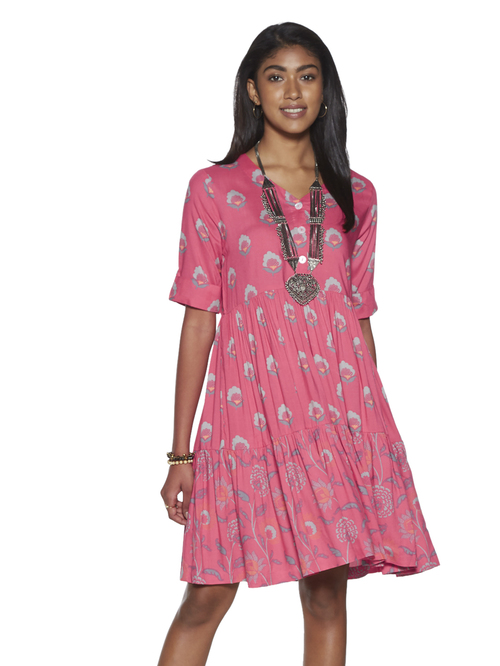 Bombay Paisley by Westside Pink Floral Tiered Dress Price in India