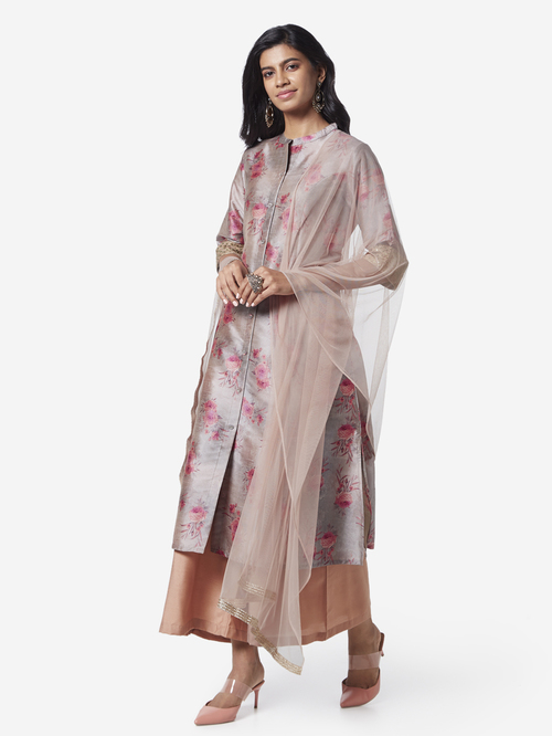 Vark by Westside Grey Floral Print Kurta And Palazzos Set Price in India