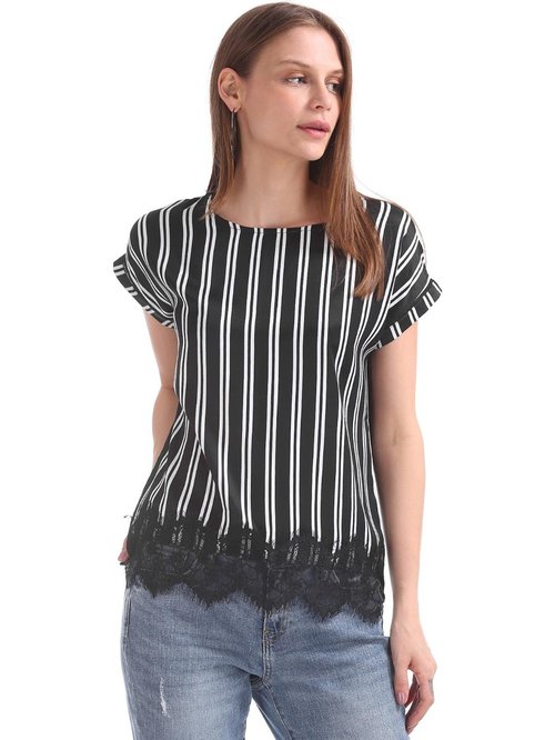 Elle Studio by Unlimited Black Striped Top Price in India