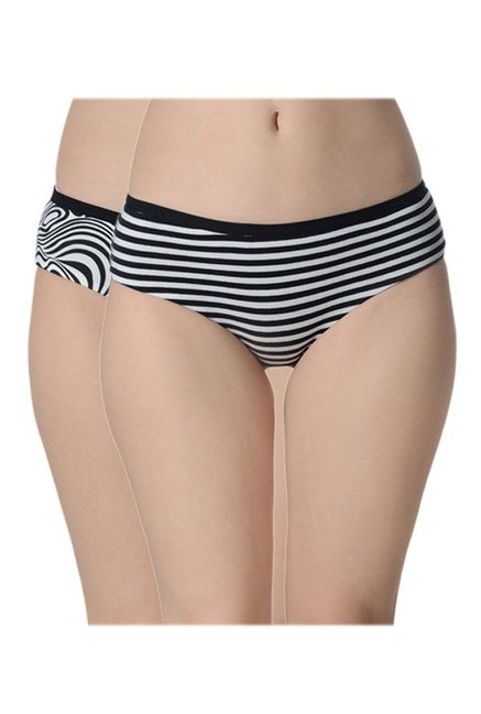 Da Intimo White & Black Striped Reversible Bikini Panty (Pack of 2) Price in India