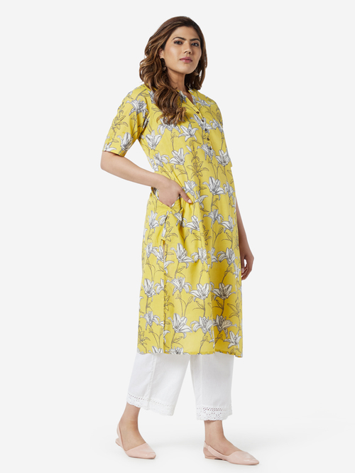 Diza Curve by Westside Yellow Lily Printed Straight Kurta Price in India