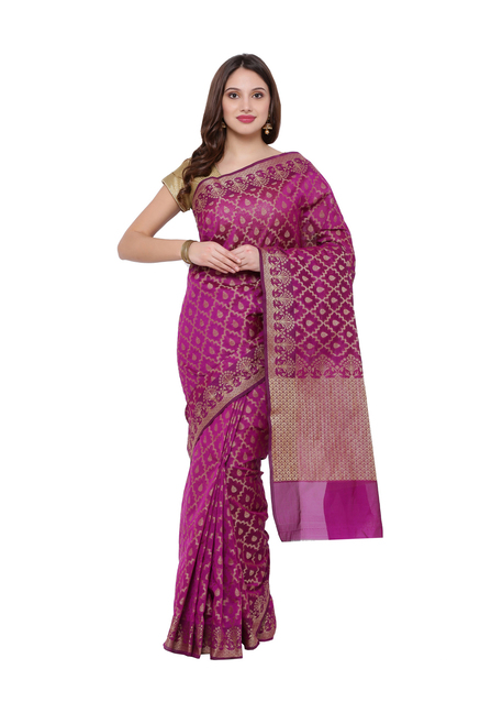 Avishi Pink Woven Pattern Saree With Blouse Price in India