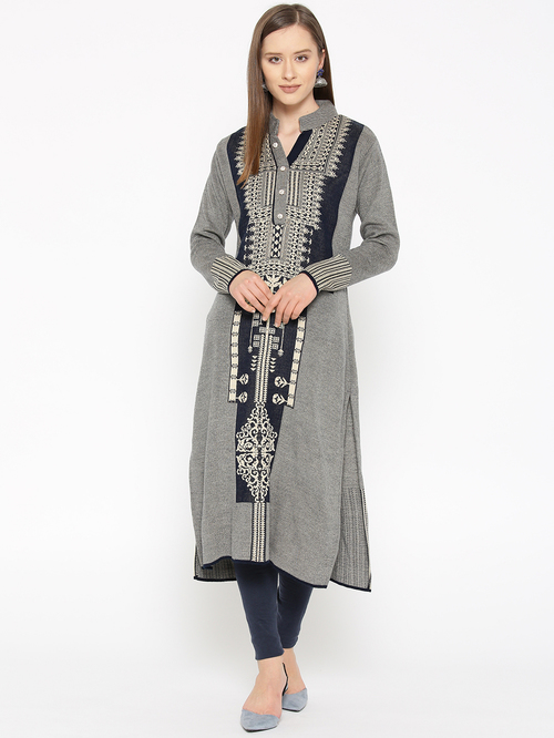 Cayman Blue & Beige Printed Kurta Price in India