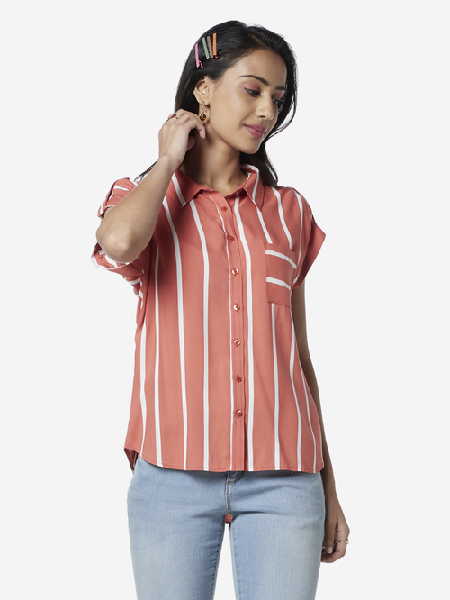 LOV by Westside Coral Striped Topaz Casual Shirt Price in India