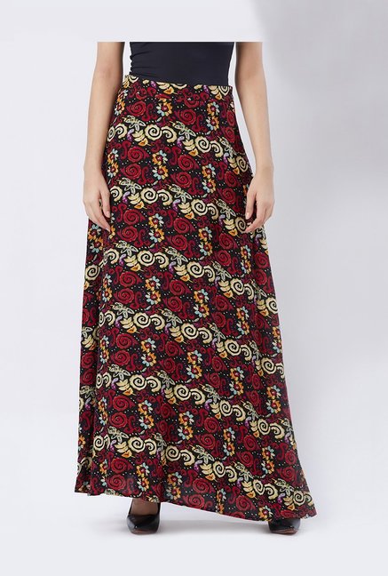 Fusion Beats Black Printed Maxi Skirt Price in India