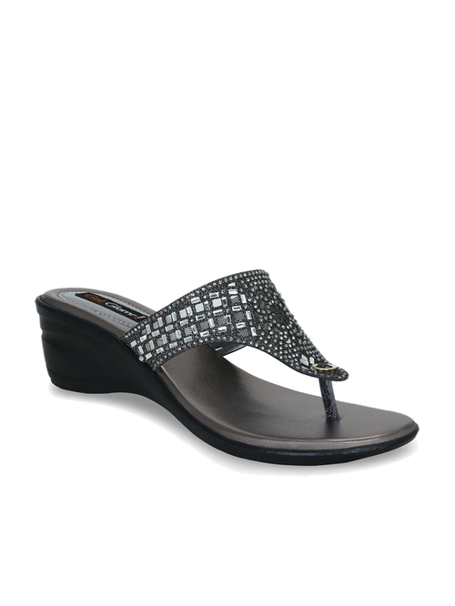 Get Glamr Pewter Thong Wedges Price in India