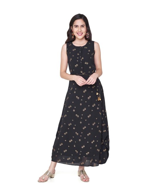Global Desi Black Printed Maxi Dress Price in India