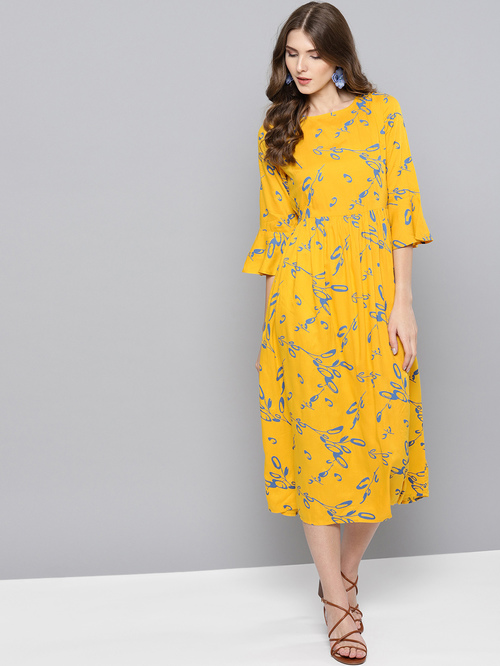 Street 9 Yellow Printed Dress Price in India