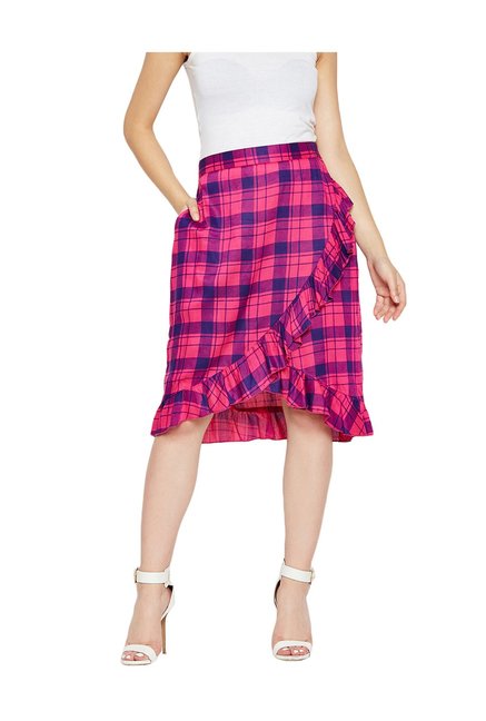 MEEE Pink Chequered Knee Length Skirt Price in India