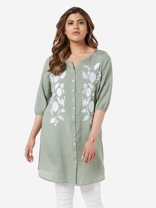 Gia Curve by Westside Sage Green Embroidered Marcia Tunic Price in India