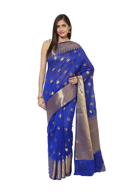 Avishi Royal Blue Zari Work Banarasi Saree With Blouse Price in India