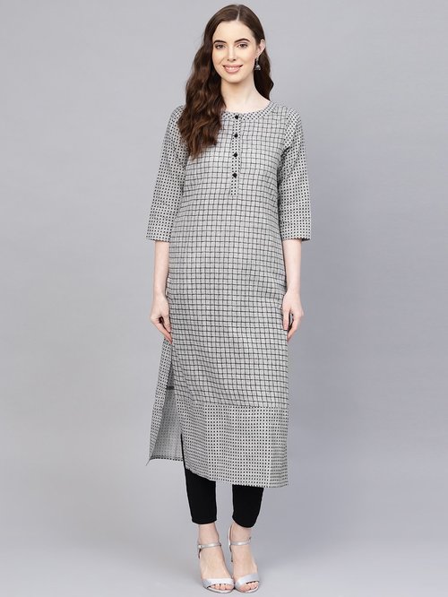 Jaipur Kurti Grey Cotton Geometric Straight Kurti Price in India