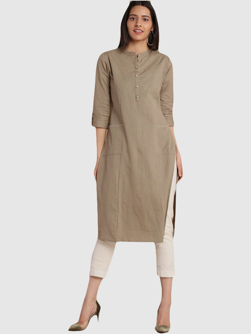 Imara Grey Cotton Straight Kurta Price in India