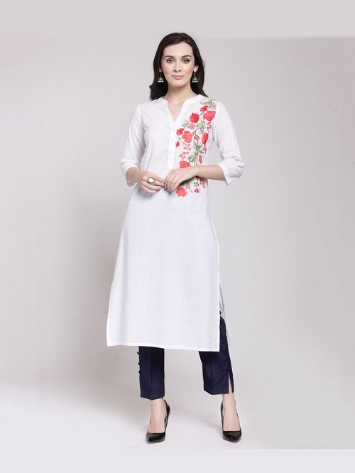 PlusS White Embroidered Kurta Price in India