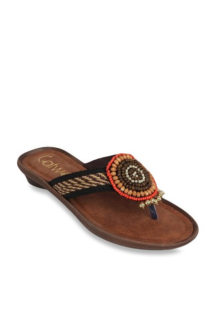 Catwalk Brown & Black Thong Sandals Price in India