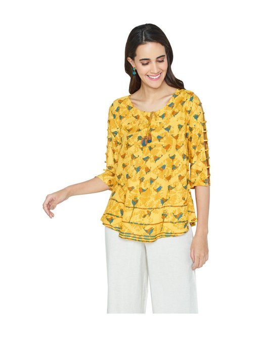 Global Desi Mustard Printed Top Price in India