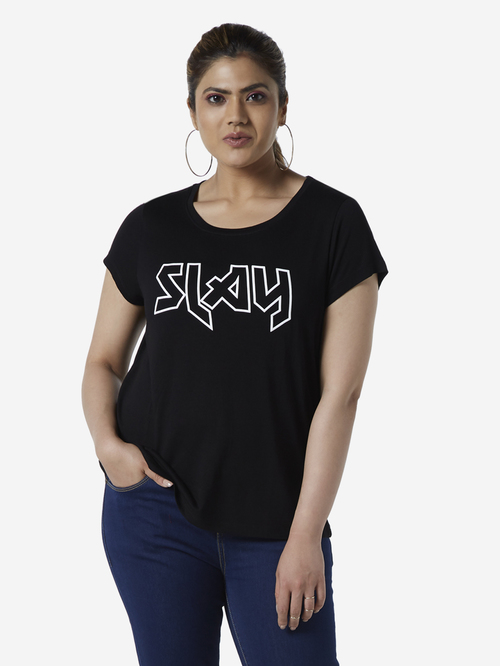 Sassy Soda Curve by Westside Black Edna T-Shirt Price in India