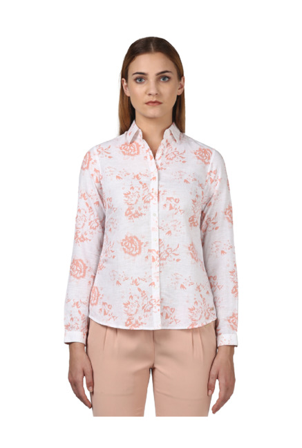 Park Avenue Peach & White Printed Shirt Price in India