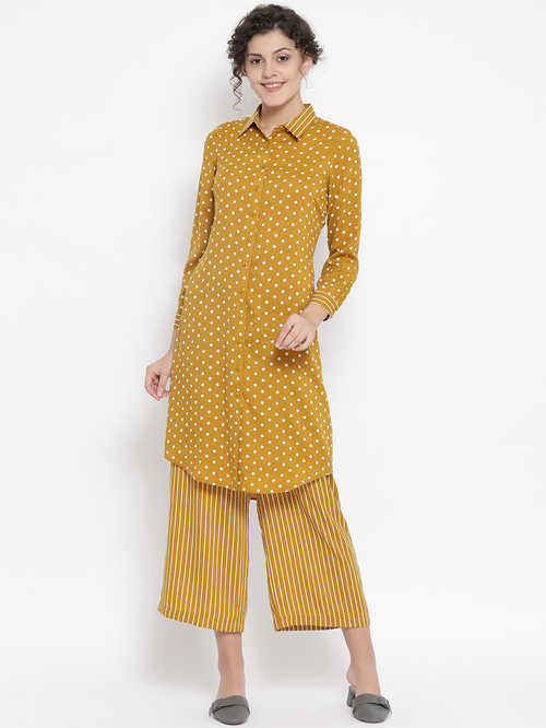 Office & You Yellow & White Polka Tunic With Stripe Cuff Price in India