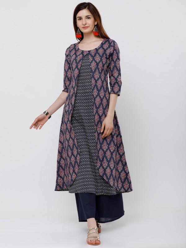 Women Printed Cotton Blend A-line Kurta Price in India