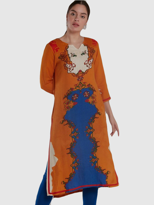 Imara Orange & Royal Blue Printed Kurta Leggings Set With Dupatta Price in India