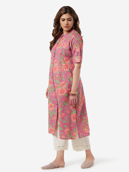 Diza Curve by Westside Pink Floral Patterned A-line Kurta Price in India