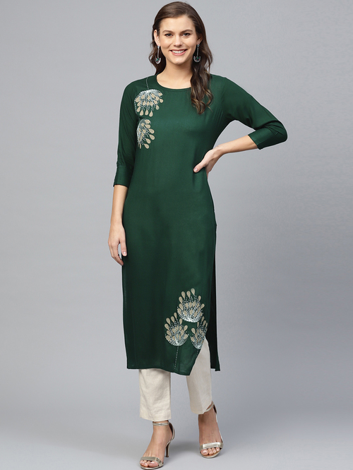 KSUT Green Embroidered Straight Kurta Price in India